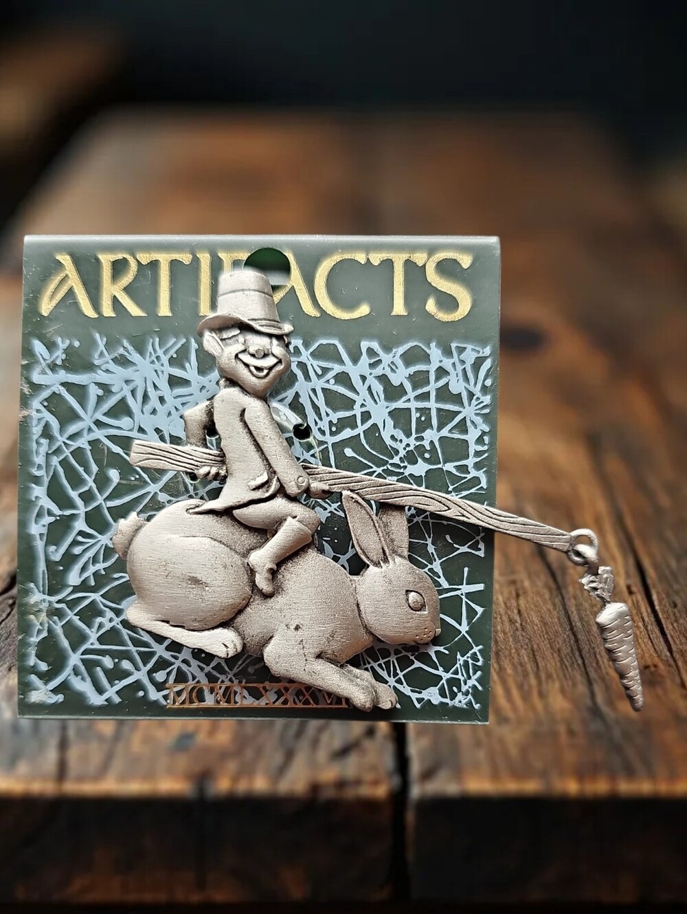 Vintage JJ Jonette Jewelry Artifacts Pewter Leprechaun Riding Bunny Brooch Pin
